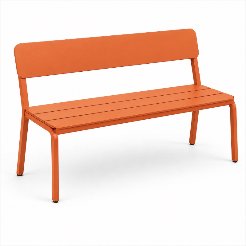 modern orange metal garden bench